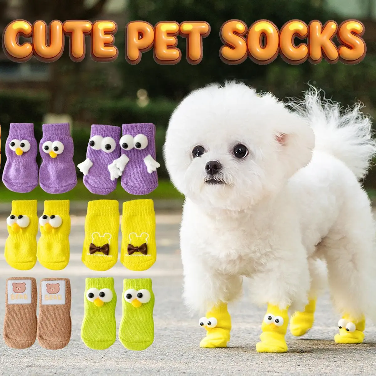 4 Pcs Pet Anti-slip socks Cats & Dogs Winter And Autumn Warm Socks Anti-slip Traction Protecting Oaws From Wear Tear licking.