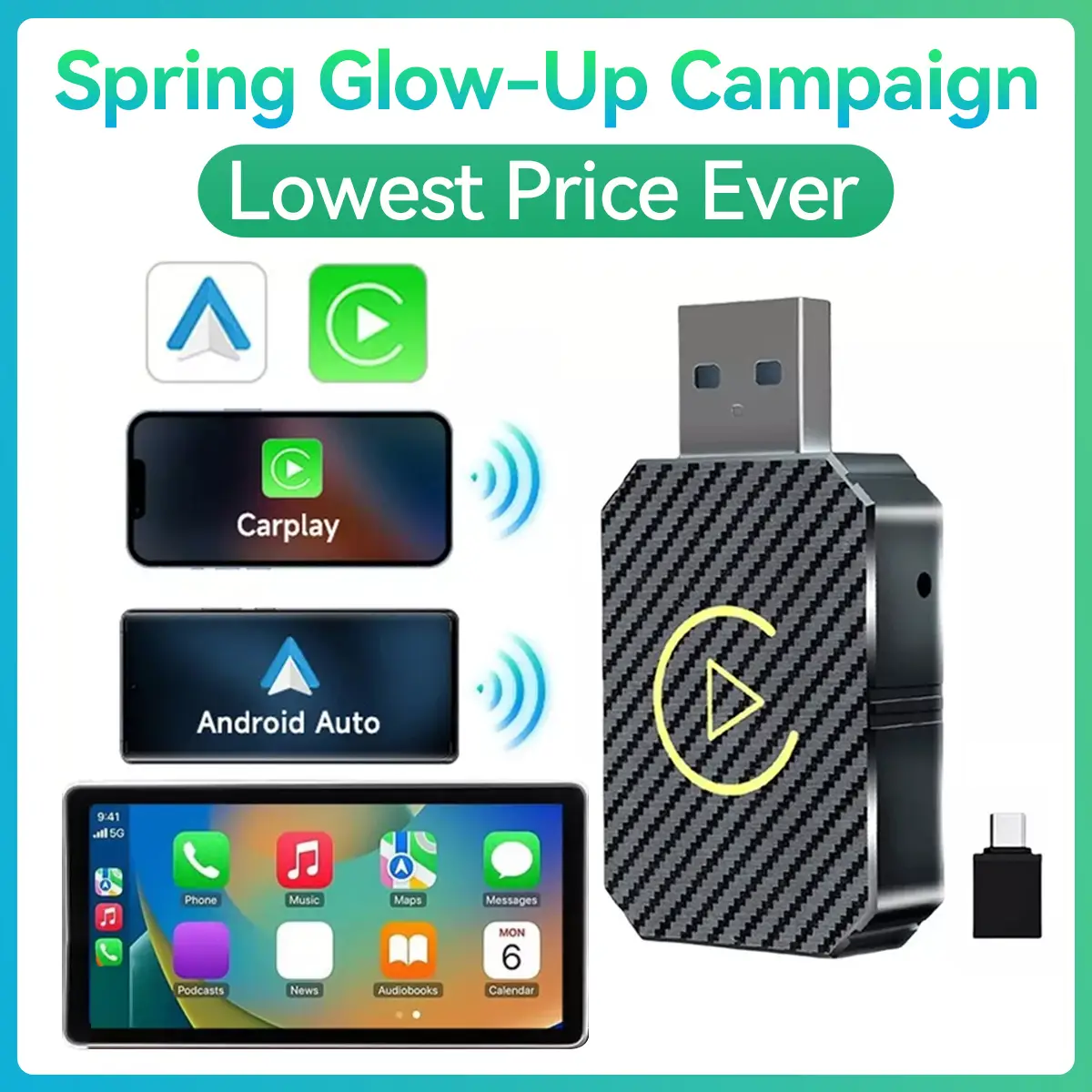 2 in 1 Wireless Apple CarPlay Adapter, Apple and Android,converts wired to wireless,automotive blue tooth compact electronic accessories Auto