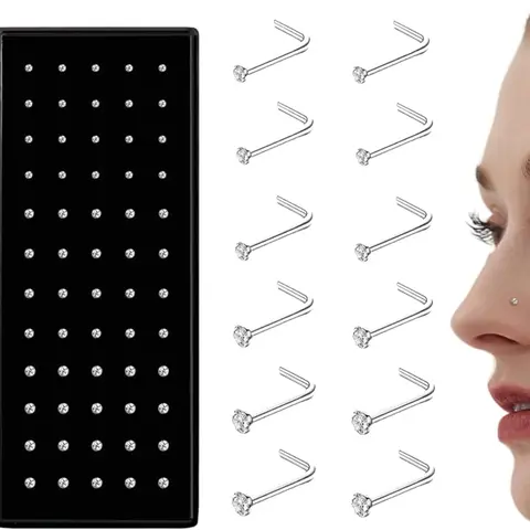 60PCS Straight L Shaped Stainless Steel Nose Studs Rings Piercing Pin Body Jewelry 20G-22G 1.5mm 2mm 2.5mm