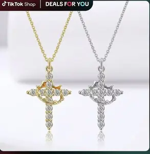 【US Local Warehouse Shipping / Dispatched within 24 Hours】Tewiky Easter Gifts Upgraded Crown Cross Necklace for Women, Crown Cross Pendant Necklace, Non-Tarnish Faith Jewelry for Women, Christian Religious Gifts for Her