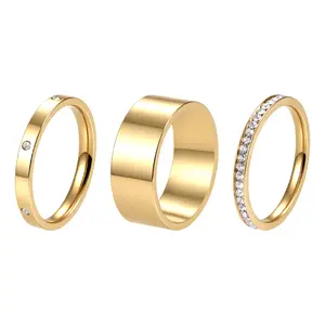 OIDEA 3 Piece Cubic Zirconia Stackable Rings Set for Women Stainless Steel Pave CZ Eternity Band Wedding Engagement Promise Ring Set, Wedding Ring Sets, Cube Zirconia Rings