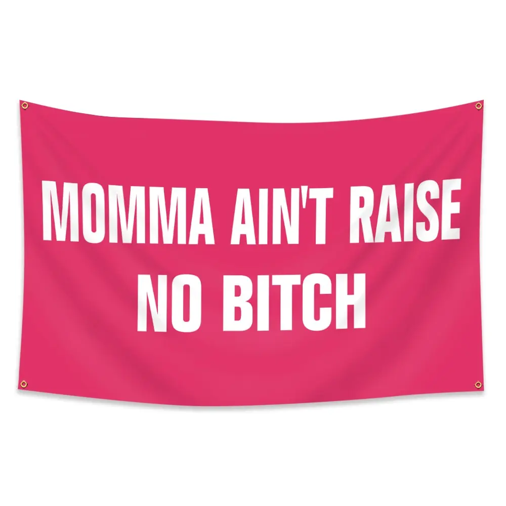 1pc, Momma Ain't Raise No B*tch Pink Flag Banner, 2*3ft(60*90cm) /3*5ft (90*150cm), 4 Grommets, Single-Sided Printing, for Indoor, Outdoor, Home, Room, Man Cave, Bedroom, Bar, Yard, Garden, Activities, Decorations, Home Decor Supplies