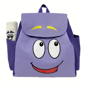 Cartoon Backpack, Purple Soft Plush Smile Face Backpack