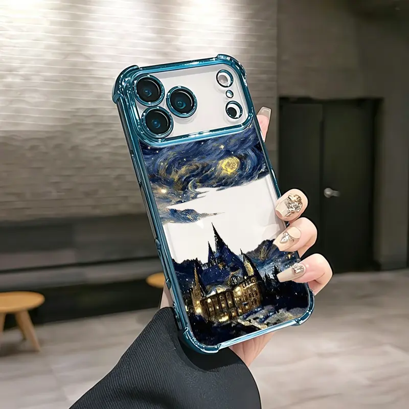 Classic Starry Night Wizard Castle Oil Aesthetic Design Pattern Casing For iPhone 17 16 15 14 13 12 Samsung 22 23 24 25 Plus Pro Max Ultra Soft Silicon TPU Shockproof Protector Vintage Unique Fashion Mobile Phone fashionable  Case