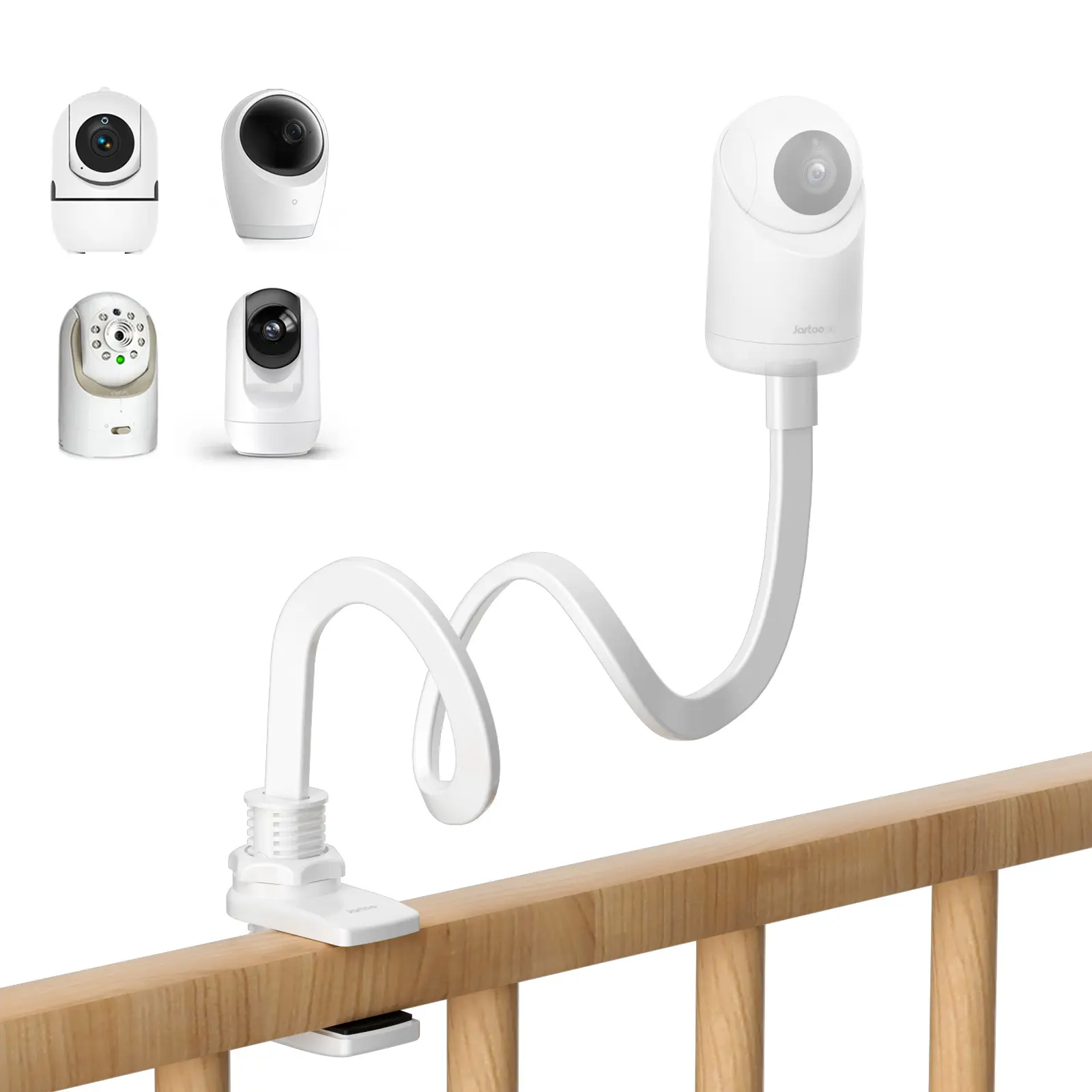 Jartoo Baby Monitor Mount (NOT include camera) Compatible with HelloBaby HB65/HB40/HB6550/HB6560/HB66/HB6339/HB6550 Pro,Infant Optics, Momcozy, VAVA, Universal Baby Camera Clip Mount Without Tools or Wall Damage