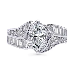 Halo Woven Art Deco Marquise CZ Ring in Sterling Silver