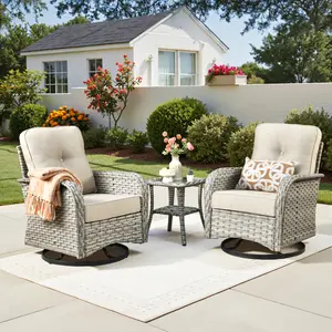 ALTRIGUS 3PCS Patio Wicker Chairs Swivel Rocker - Outdoor Swivel Rocking Chairs Set of 2 with Rattan Side Table, Patio Swivel Glider Chair 3 Piece Patio Furniture Sets for Patio Porch Pool