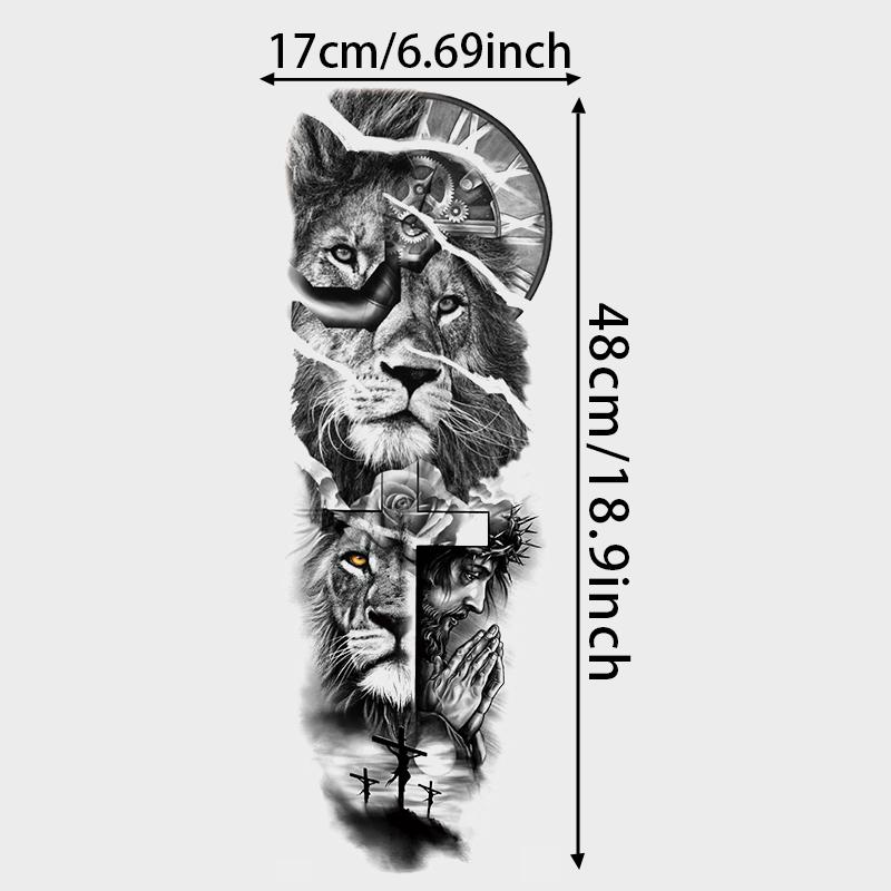 6-Piece Temporary Tattoo Stickers, Waterproof Animal Sleeve Art Tattoos, Lion Tiger Jesus Design, Easy to Apply, Unisex Body Art Accessories, Waterproof Realistic Tattoos