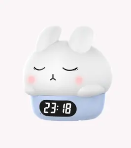 Night Light with Clock Display, Kids Bunny Alarm Clock with Night Light, Multi-Functional Gentle Lighting, Eye-Caring Silicone Bedside Lamp for Bedroom.