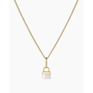 gorjana – Padlock Parker Charm Necklace – 18K Gold-Plated Mother of Pearl Necklace – Timeless & Elegant Jewelry