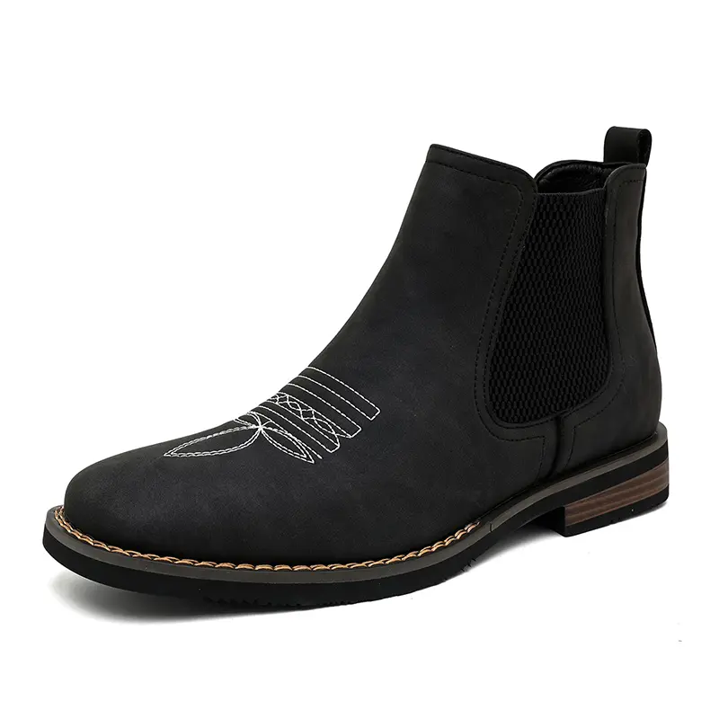 CYUW men’s western cowboy boots — square-toe Chelsea ankle boots, work boots, casual, vintage, fashionable, classic, comfortable, versatile; available in khaki and black; outdoor casual closed-toe style Footwear backtoschoolshopping
