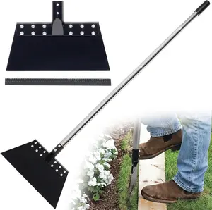 65in Manual Edger Lawn Tool with 11in Spring Steel Blade Ice Scraper for Driveway Long Handle Heavy Duty Flat Cleaning Shovel for Ice, Snow, Weed Removal, Lawn Edging
