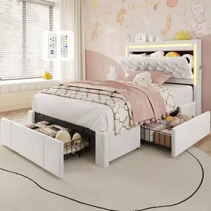 HAUOMS Twin Bed Frame with Storage Headboard & 3 XL Drawers, Power Outlet Type-C/A, Velvet Upholstered Princess Girls Bed Twin Size
