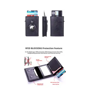 Tri-fold Minimalist Men’s Slim Wallet: 5-6 Cards,  RFID - Blocking, Aluminum Bifold Pop - UpPU Leather,  AirTag Card Holder,Credit Card Case Card Pouch, Must-have for travel & business trips