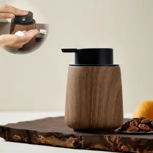 2026 TikTok Viral Walnut Wood Grain Soap Dispenser Foaming Refillable for Kitchen Bathroom 250ml Leak-Proof ABS Plastic Dish Hand Soap No Drip Trendy TikTok Viral foam pump bottle Decorative