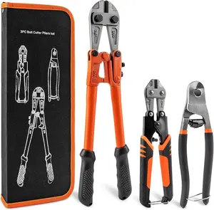 3 Piece Bolt Pliers Set, 14" Duty Bolt, 8" Mini & 8" Wire Rope with Bag, CR-V Blades for Chains, Locks, Barbed Wire
