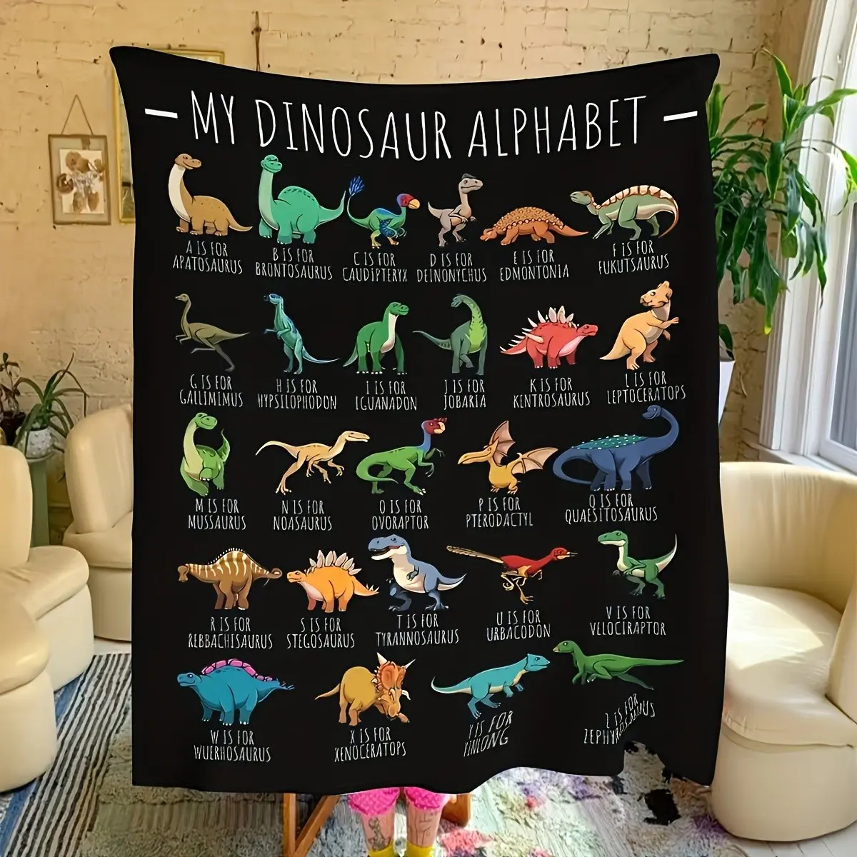 1 piece of soft and comfortable cartoon dinosaur print blanket - perfect for sofas, offices, beds, camping, and travel - all season multi-purpose gift blanket