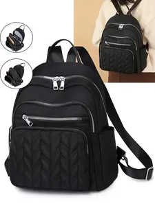 Exquisite and practical textured quilted checkered backpack, fashionable and casual versatile solid color backpack, with multi zipper pocket design, reasonable separation, suitable for school, travel, commuting, Quilted Casual Daypack