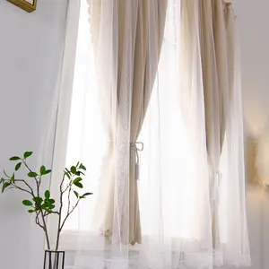 New Self-Adhesive Velcro Curtain, No-Drill Double-Layer Light Blocking Curtain with Sheer Panel, Heat Insulating & Sun Blocking, for Bedroom, Living Room, Multiple Colors