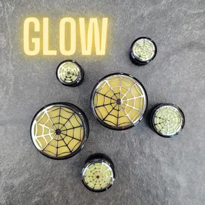 Glow in Dark Pair Screw On Acrylic Plugs Spider Web Halloween Spooky Creepy 1 inch 7/8" 9/16 00g Acrylic Ear Gauges for men women green 1"