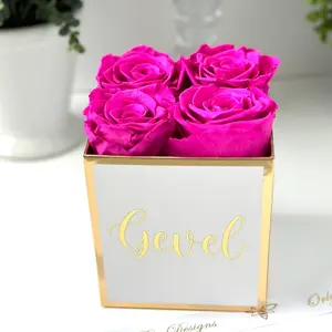 Preserved roses in a personalized white and gold box. Bridesmaids Proposal Box, Will You Be my? Bridal Party proposal Box, Birthday gift with flowers.