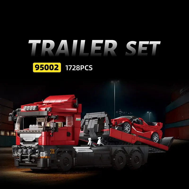 1728+ Piece Trailer Building Block Set, Building Blocks Model, Diy Building Model, Diy Building Kit, Vehicle Armored Truck Trailer Sports Car 2-in-1 Model Display, Educational Building Toy, Tabletop Display, Home Decor, Ideal Gift for Men, Teens