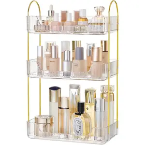 3 Tier Bathroom Organizer Countertop, Makeup Organizer Perfume Tray Skincare Organizer for Bathroom, Dresser, Vanity, Clear