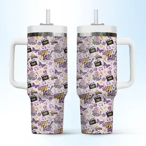 Girls Pop Hannah Montana Aesthetic Tumbler with Handle 40oz/20oz – Y2K Music Theme Stainless Steel Insulated Cup, Leak-Proof Travel Mug for Coffee & Cold Drinks