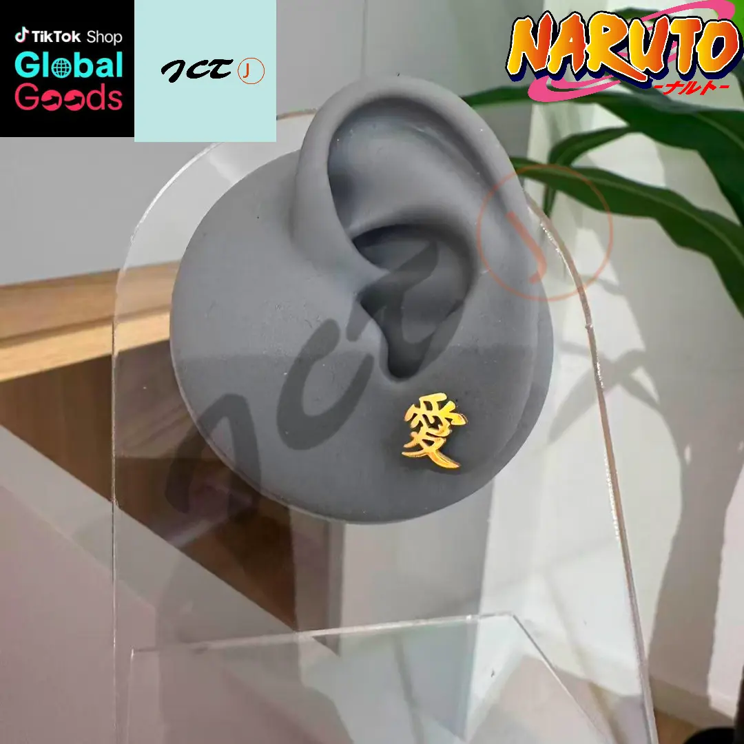 gold gaara LOVE earring,Naruto Inspired Anime Jewelry,Stylish Gold Cosplay Accessory