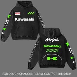 Kawasaki Ninja Green Biker Hoodie Washed Vintage Racing Streetwear, Motorcycle Graphic Hoodie Unisex, Designed for Motor Fans, Sportbike Culture, Speed Lovers & Urban Motorbike Style