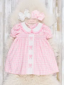 Pretty Bows Gingham Smocked Dress