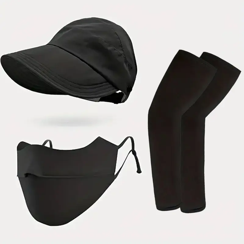 4-Piece Summer Cool Accessories Set: 1 Open-Top Wide-Brimmed Sailor Hat, 1 Pierced-Ear Breathable Sailor Hat, 2 Breathable Ice-Silk Sleeve Covers, Ideal for Outdoor Activities, Open Top Hat
