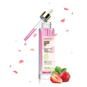 Post-Shave Oil with Strawberry Fruit Extract, Vanilla Plant Extract, Jojoba Seed Oil, Moisturizing Skin Care, Body Massage Oil