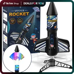 Aiencsai Spinner Rocket for Kids Self Launching Motorized Air Rocket Toy with Parachute Safely Lands Outdoor Fun for Ages 8-12 Remote Control Jet Acrylic