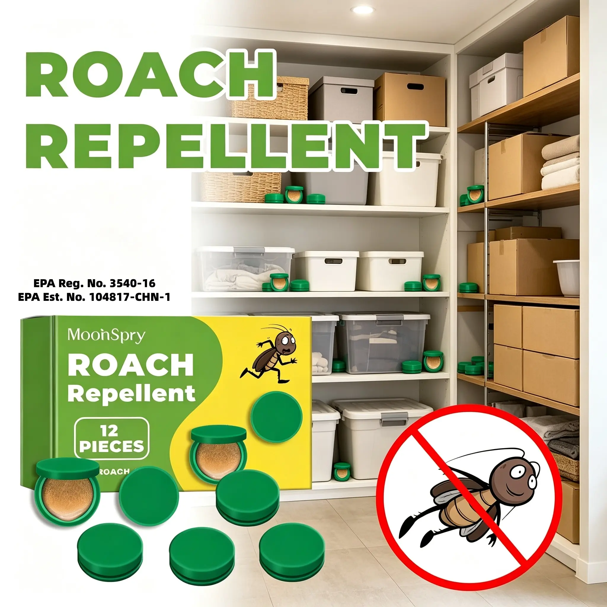 Roach Repellent Gel Discs, Cockroach Deterrent Pads for Kitchen Bathroom Home, Indoor Pest Control Protection