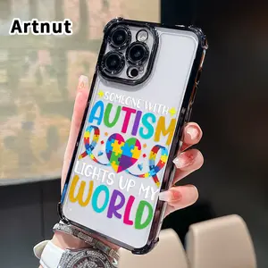 Four-Corner Airbag Phone Case Compatible with iPhone 17 16 Pro Max 15 Plus 14 13 12 11 E Air Autism Heart Puzzle Pattern Full Coverage Protective Shockproof Casing