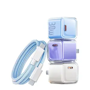 PD 30W Gallium Nitride Fast Charger Ice Penetration Kit Compatible with iPhone Android Fast Charge Dual TYPE-C Data Cable Kit Smart Temp Control Multi-layer Safety