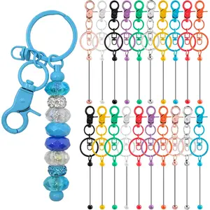 20PCS Metal Colorful Beaded Keychains, Key Rings and Beading Rods, DIY Jewelry Making and Crafting Set, Ideal for Personalized Gifts, Creative Play, Decoration Accessories Making Supplies