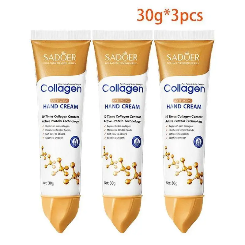 Collagen Hand Cream 3 Pack, Gentle Daily Moisturizer to Hydrate & Repair Dry, Cracked Hands - Korean Skincare with Shea Butter for All Skin Types (3 x 30g), Nourishing, Intensive, Smooth, Softening