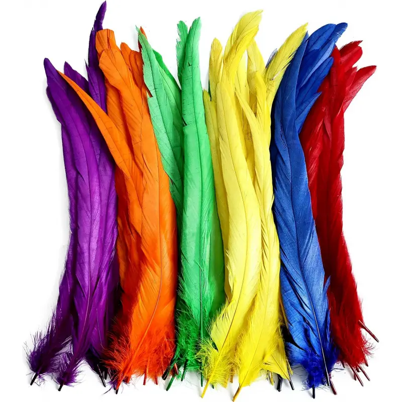 30PCS Rooster Coque Tail Feathers Bulk Mix Colour 12-14Inch 30-35cm for Crafting Wedding Gras Masquerade Party Performances DIY Decoration Rooster Tail Feather,Mix Colour