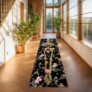 Halloween Skull Pattern Carpet, Floral Area Rug, Room Living Room Rug, Office Floor Mat, Suitable for Bedroom Kitchen Home Decor Indoor Decoration Supplies