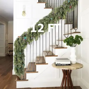 12FT Lighted Cedar Christmas Garland, With Faux Pine Garland with Remote, Realistic Greenery for Mantle, Stairs, Railing, Door & Fireplace Decor