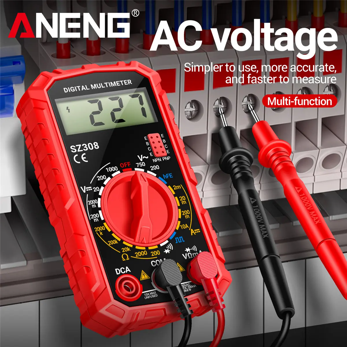 ANENG SZ308 Pocket-Sized Smart Digital Multimeter with Smart Mode & Touchscreen, Auto-Range TRMS, 1999-Count Display, AC/DC Voltage/Current, Resistance, Diode, Continuity, Capacitance, Temperature Tester, Versatile Accurate Portable Electrical Tool, Smart