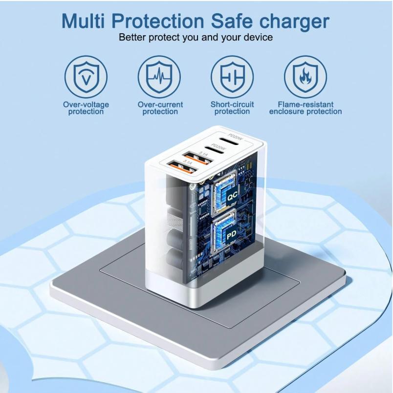2A2C USB C Plug Fast Charge 40W 4-Port Multi USB Charger US Dual Port PD Power Adapter QC Wall Plug for Multiple Devices Efficient Charging Solution