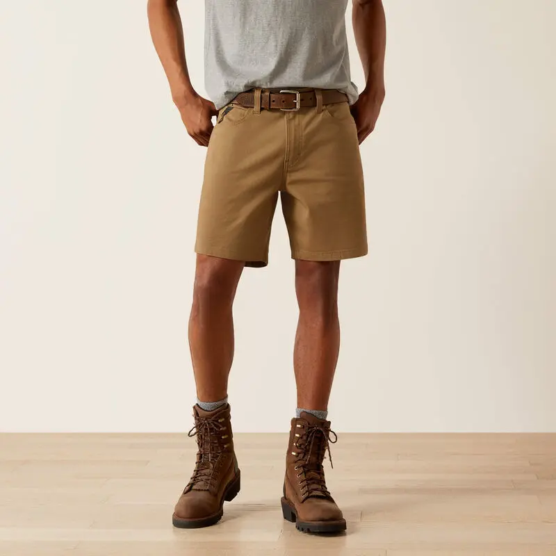 Ariat Men's Rebar DuraStretch Shorts - Made Tough Casual Work Shorts with an 8" Inseam and Secure Back Pocket, Field Khaki, Casual Comfy Stretch, Above The Knee, Best-Fitting, Tough Design, Menswear, Clothes, 32R, 34R, Knee Length, 36R, 35R, Plain