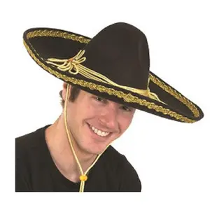 Sombrero Hat - Black/Gold - Deluxe Costume Accessory - Adult Teen