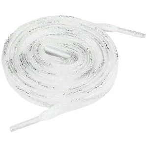 BLISSFUL STEP Metallic Sparkling Shoelace Glitter Iridescent Shiny Sneakers Flat Shoe Laces 120cm/47.24" Silver
