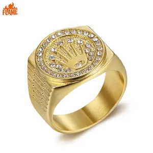 [FLAME] Stainless Steel Crown Ring, Hip-Hop Nightclub Titanium Steel Men's Ring, TikTok Jewelry, Outdoor Fashion Accessory, Hip-Hop Street Retro Style