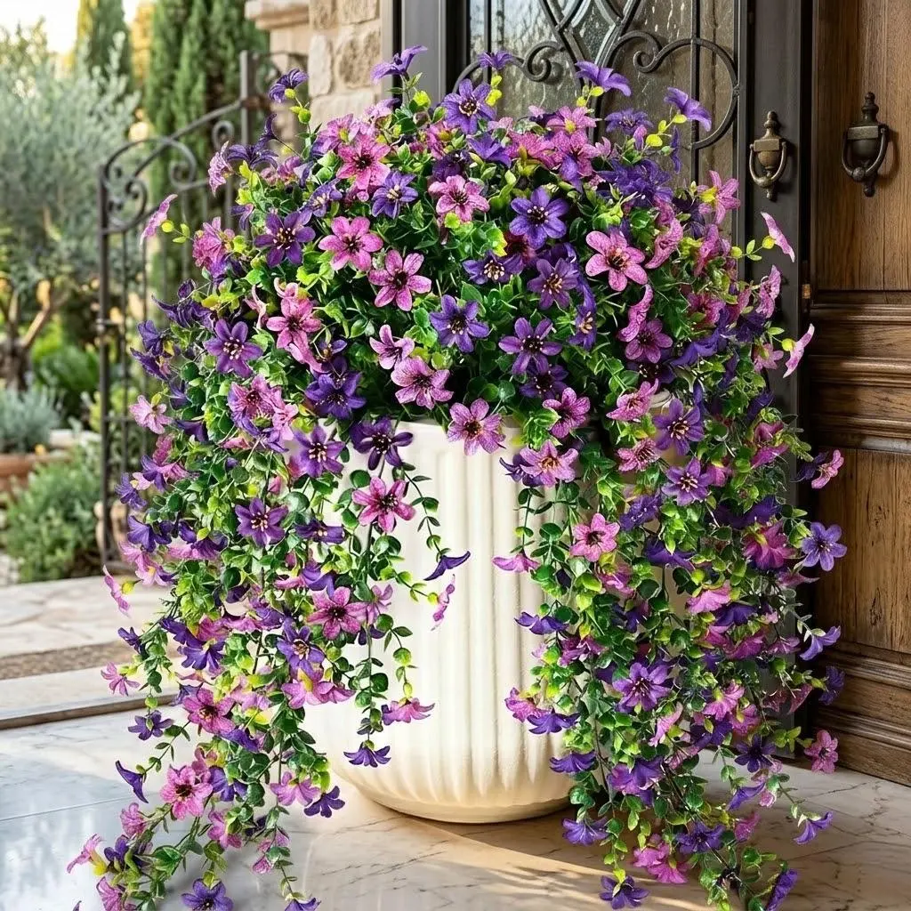 4 Bundles UV Resistant No-Fade Artificial Fake Faux Silk Daisy with Eucalyptus Leaves - Boho Lifelike Look Real Hanging Flowers Plants for Outdoor Summer Decoration, Home Planter, Porch, Room, Balcony, Yard, Window, Hanging Planters & Home Decor