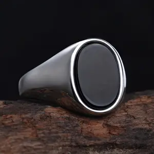 R 3326 Unisex 316L Stainless Steel Moss Agate Ring - Anti-Rust, Classic Silver, Gunmetal, Metal Accent Fashion Trend Jewelry, Moss Agate Rings, Anti-Rust Steel Rings